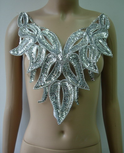 BD23 Sequin Bodice Applique Motif BellyDance Tutu Skating Silver