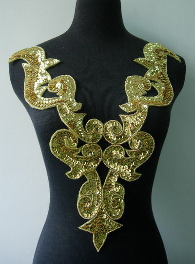 BD02 Large Gold Bodice Sequined Beaded Applique BD02 Large Gold Bodice Sequined Beaded Applique