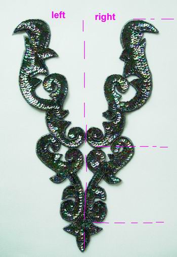 BD03 Large Black Iris Bodice Sequined Beaded Applique BD03 Large Black Iris Bodice Sequined Beaded Applique