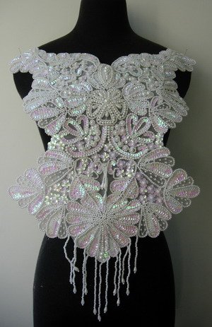 BD57 Elegant Bodice Sequin Beaded Applique White Iris Dancewear