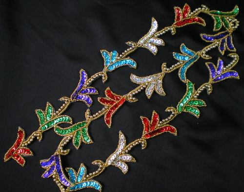 BN02-2 Multicolor Leaf Hologram Sequin Bead Applique Banding 39" - Click Image to Close