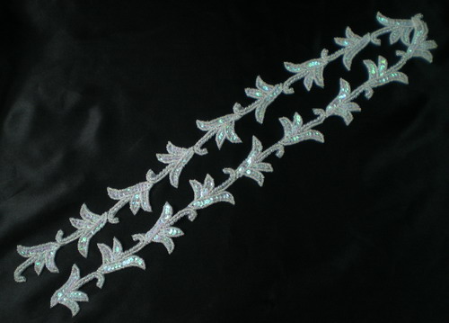 BN02-3 Crystal White Leaf Sequin Bead Applique Banding 39"