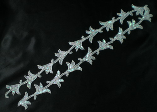 BN02-3 Crystal White Leaf Sequin Bead Applique Banding 39" - Click Image to Close