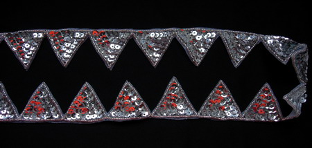 BN06-2 Silver Triangle Sequin Bead Applique Motif Banding 1yd