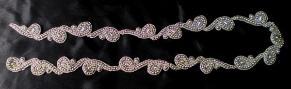 BN10-2 SILVER Bead Applique Motif Banding Trimming Lace 39" BN10-2 SILVER Bead Applique Motif Banding Trimming Lace 39"