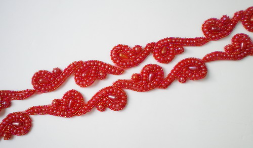 BN10-3 Red Bead Applique Motif Banding Trimming Lace 39" - Click Image to Close