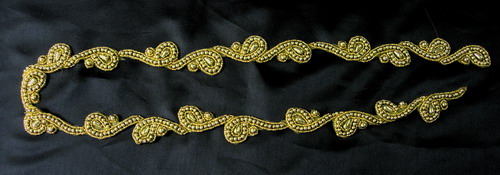 BN10 Gold Bead Applique Motif Banding Trimming Lace 39" - Click Image to Close