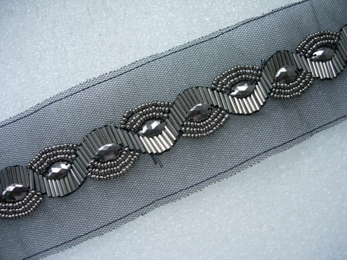 BN110 1" METALLIC BEAD BUGLE STUD TRIMMING BANDING 1YARD