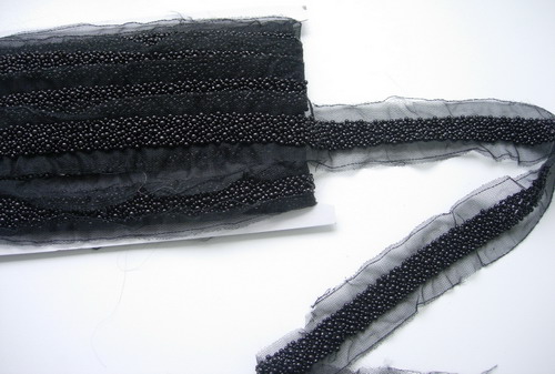 BN111-2 6/8" Pearl Bead Beaded Trim Banding Black 1Yard