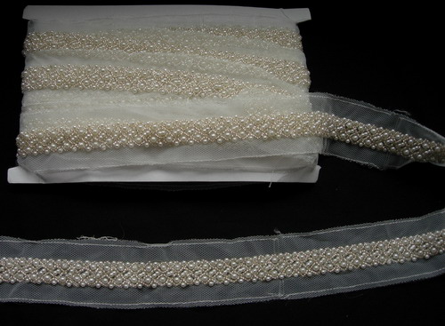 BN111 6/8" Pearl Bead Beaded Trim Banding 1Yard