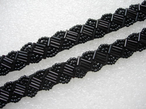 BN116-2 1/2" Bugle Bead Beaded Trim Banding Metallic Black 1Yard