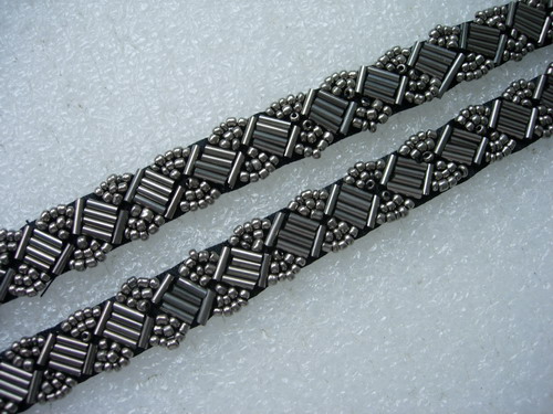 BN116 1/2" Bugle Bead Beaded Trim Banding Metallic Grey 1Yard