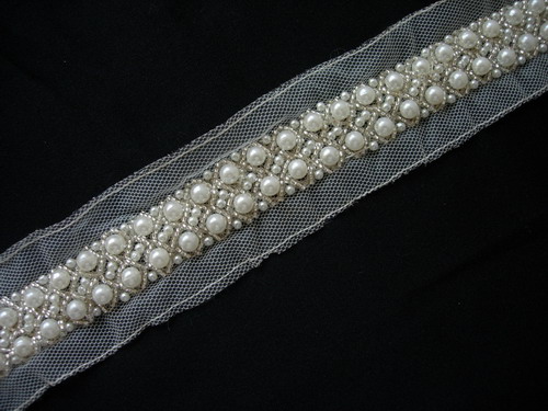 BN117 7/8" Pearl Bead Beaded Trim Edge Banding 1Yard