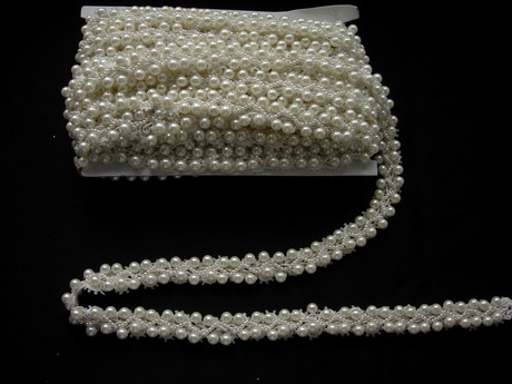 BN123 7/8" Pearl Beaded Gimp Briaded Trim Banding Off-White 1Y - Click Image to Close