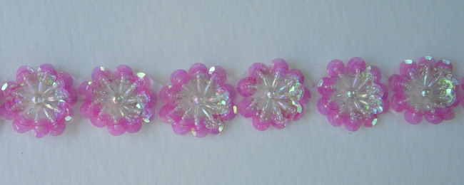 BN19 Clear Fuchsia Flower Sequin Bead Applique Motif 10pcs - Click Image to Close