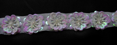 BN20-7 White Iris Flower Sequin Bead Applique Banding 10pcs