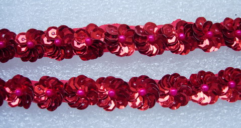 BN42-2 Miniature Flower Sequin Bead Applique Banding Red 60pcs - Click Image to Close