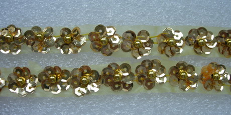 BN42-4 Mini Flower Sequin Bead Applique Banding Gold 60pcs