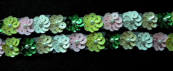 BN42 Rainbow Color Mini Sequin Flower Applique Banding 60pcs