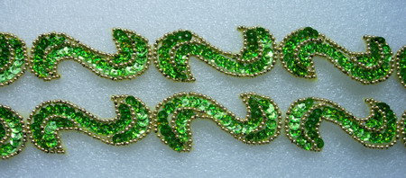 BN69-11 39" Sequin Bead Applique Banding "S" Hologram Lime