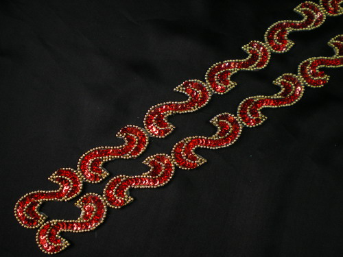 BN69-2 39" Sequin Bead Applique Banding "S" Hologram Red