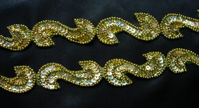 BN69-8 39" Sequin Bead Applique Banding "S" Hologram Gold