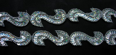 BN69-9 39" Sequin Bead Applique Banding "S" Hologram Silver