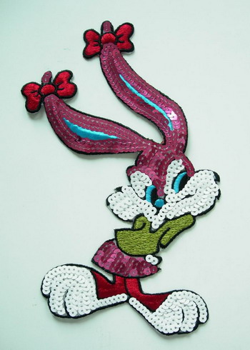 CT19 Sequined Applique Embroidery Iron On Motif Rabbit Bunny