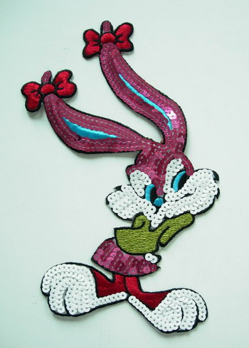 CT19 Sequined Applique Embroidery Iron On Motif Rabbit Bunny - Click Image to Close