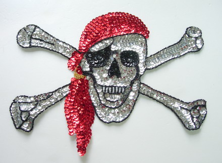 CT31 Huge Pirate Skull Sequin Beaded Applique Motif for Fashion CT31 Huge Pirate Skull Sequin Beaded Applique Motif for Fashion
