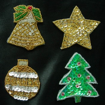 XM01 Sequin Applique Bead Motif Christmas Bell Star Tree Lantern XM01 Sequin Applique Bead Motif Christmas Bell Star Tree Lantern