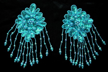 EP07 Sequin Bead Epaulette Bra Cup Motif AQUA 2pcs - Click Image to Close