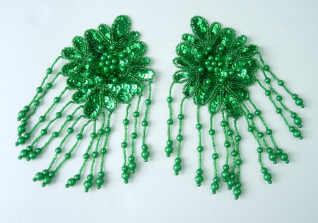 EP08-2 Sequin Bead Finged Epaulette Bra Cup Motif Green 2pcs