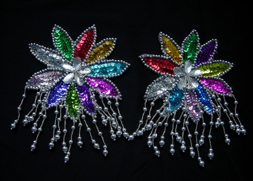 EP19 Multicolor Fringed Epaulette Bra Cup Sequin Applique Gem x2