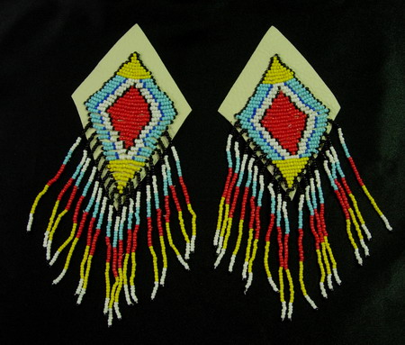 EP38 Colorful Tribal Fringed Beaded Applique Epaulette Motif x2 - Click Image to Close