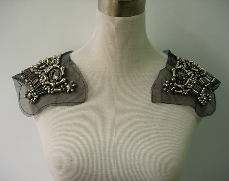 EP83 Punk Rock Paired Epaulette Beaded Studs Tulle Applique