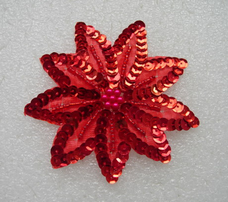 FW15 Petals Flower Sequin Bead Applique Red 5pcs - Click Image to Close