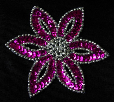 FW199-2 Fuchsia Silver Petal Flower Sequin Beaded Applique 2pcs