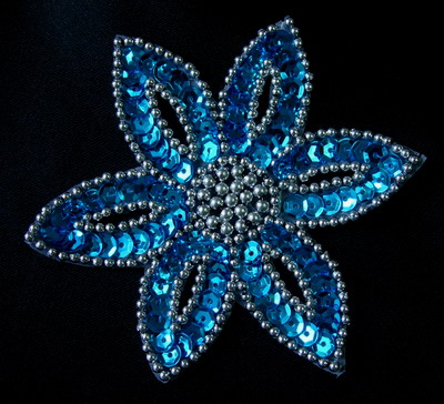 FW199-3 Aqua Silver Petal Flower Sequin Beaded Applique 2pcs - Click Image to Close