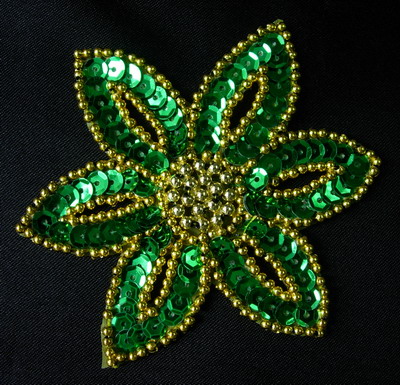 FW199-4 Green Gold Petal Flower Sequin Beaded Applique 2pcs