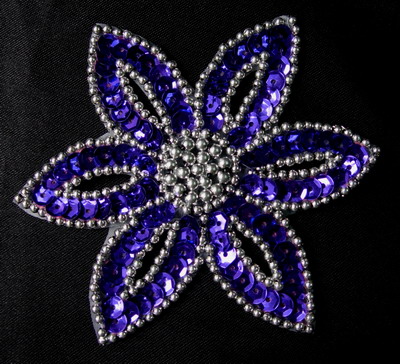 FW199-5 Purple Silver Petal Flower Sequin Beaded Applique 2pcs