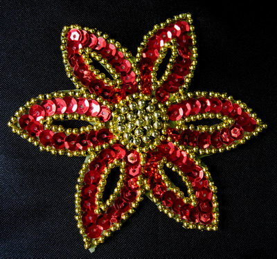 FW199 Red Gold Petals Flower Sequin Beaded Applique 2pcs