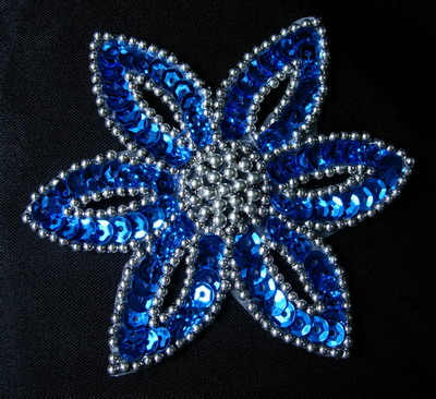 FW199-6 Blue Silver Petal Flower Sequin Beaded Applique 2pcs