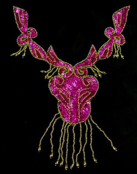 NK143 Fringed Sequin Bead Applique Laser Fuchsia Necklace Bodice