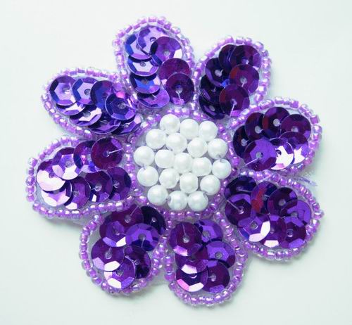 FW10 Petal Flower Sequin Bead Applique Purple 5pcs FW10 Petal Flower Sequin Bead Applique Purple 5pcs