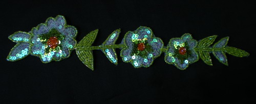 FW120 Sequin Bead Bugle Applique Crystal Lime Flower Motif