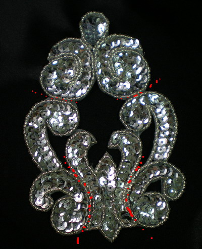 FW132 Sequin Bead Applique Fleur De Lis Curly Silver Motif