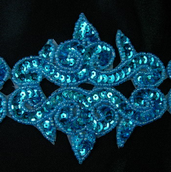 FW133-4 Sequin Bead Applique Motif Fleur De Lis Flower Aqua