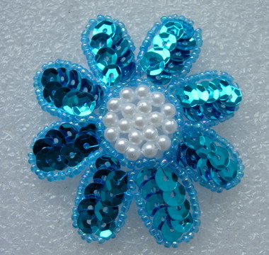 FW14-2 Petals Flower Sequin Bead Applique Aqua 5pcs