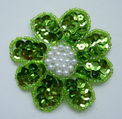 FW14-6 Petals Flower Sequin Bead Applique Lime 5pcs